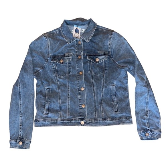 Seven 7 Women's Denim Jacket Blue Size L Casual Long Sleeve Jean Y2K trucker $89 - Picture 4 of 11